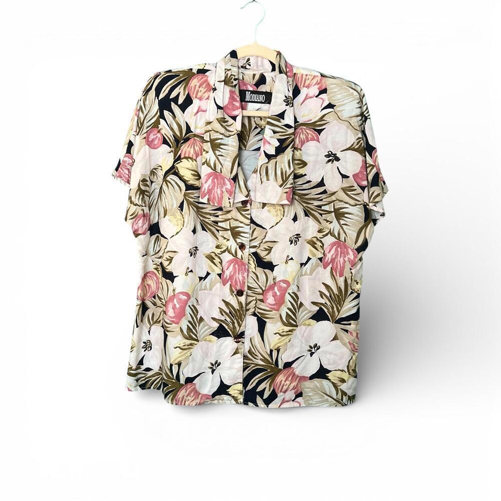 Vintage Floral Button-Up Shawl Collar Shirt
